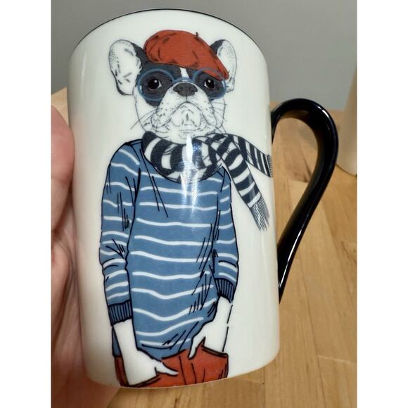 Signature Housewares Mug Set French Bulldog Pig Animal Art Stoneware Coffee Tea - Picture 3 of 4